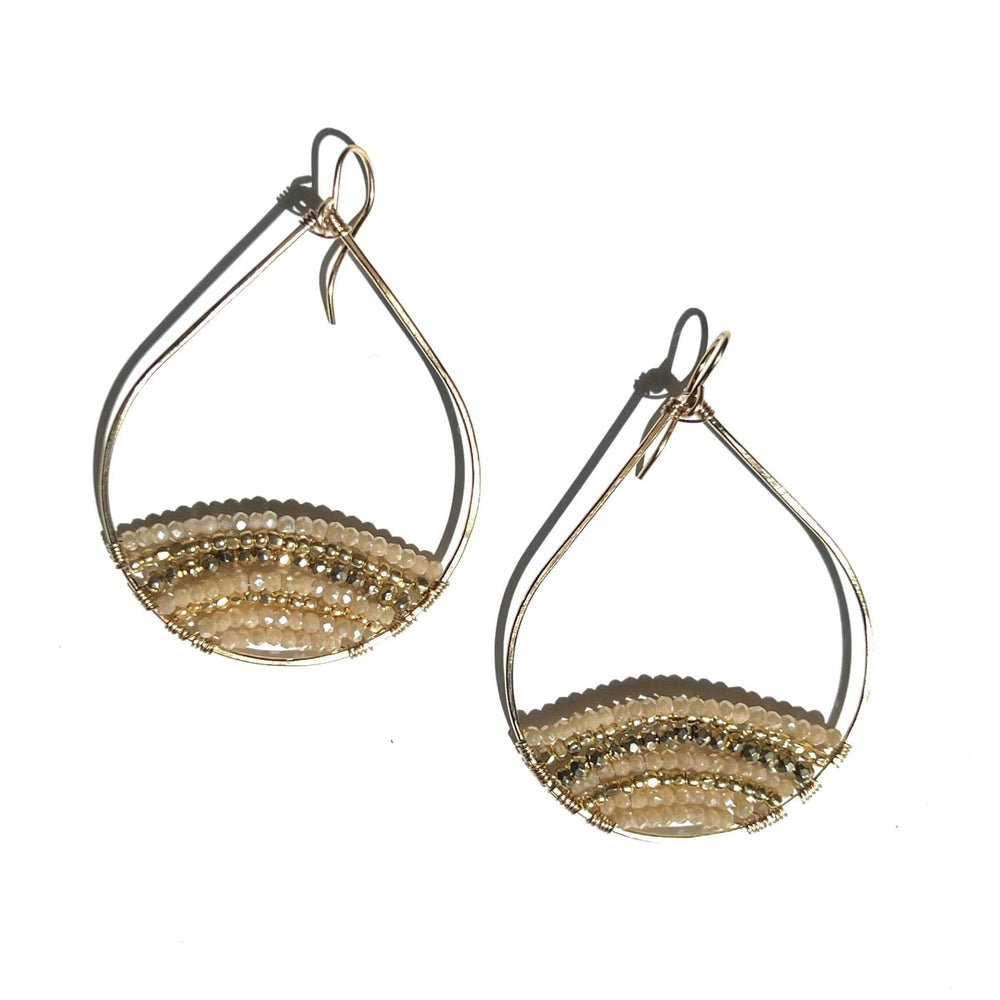 Gold Semi-Beaded Teardrop Earrings, Large