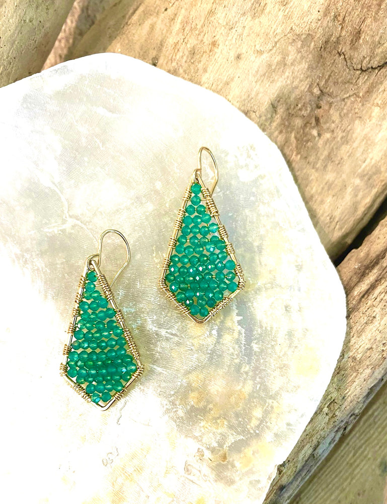 Gold Arrow Earrings in Green Onyx - Medium