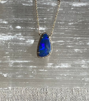 14K Gold + Diamond Australian Opal Necklace