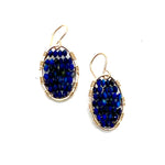 Gold Oval Earrings in Lapis, Small