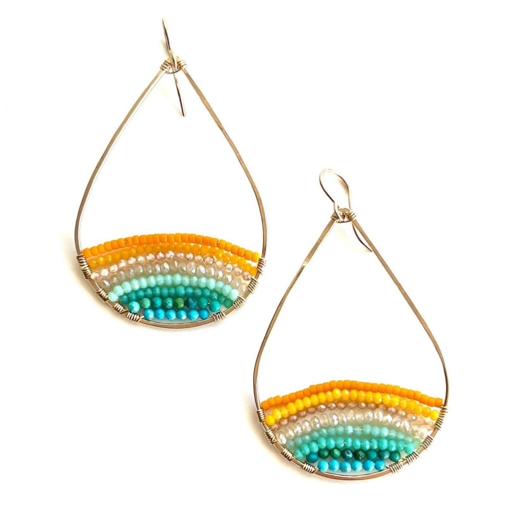 
            
                Load image into Gallery viewer, Gold Semi-beaded Teardrop Earrings in Sunny Brights, Large
            
        