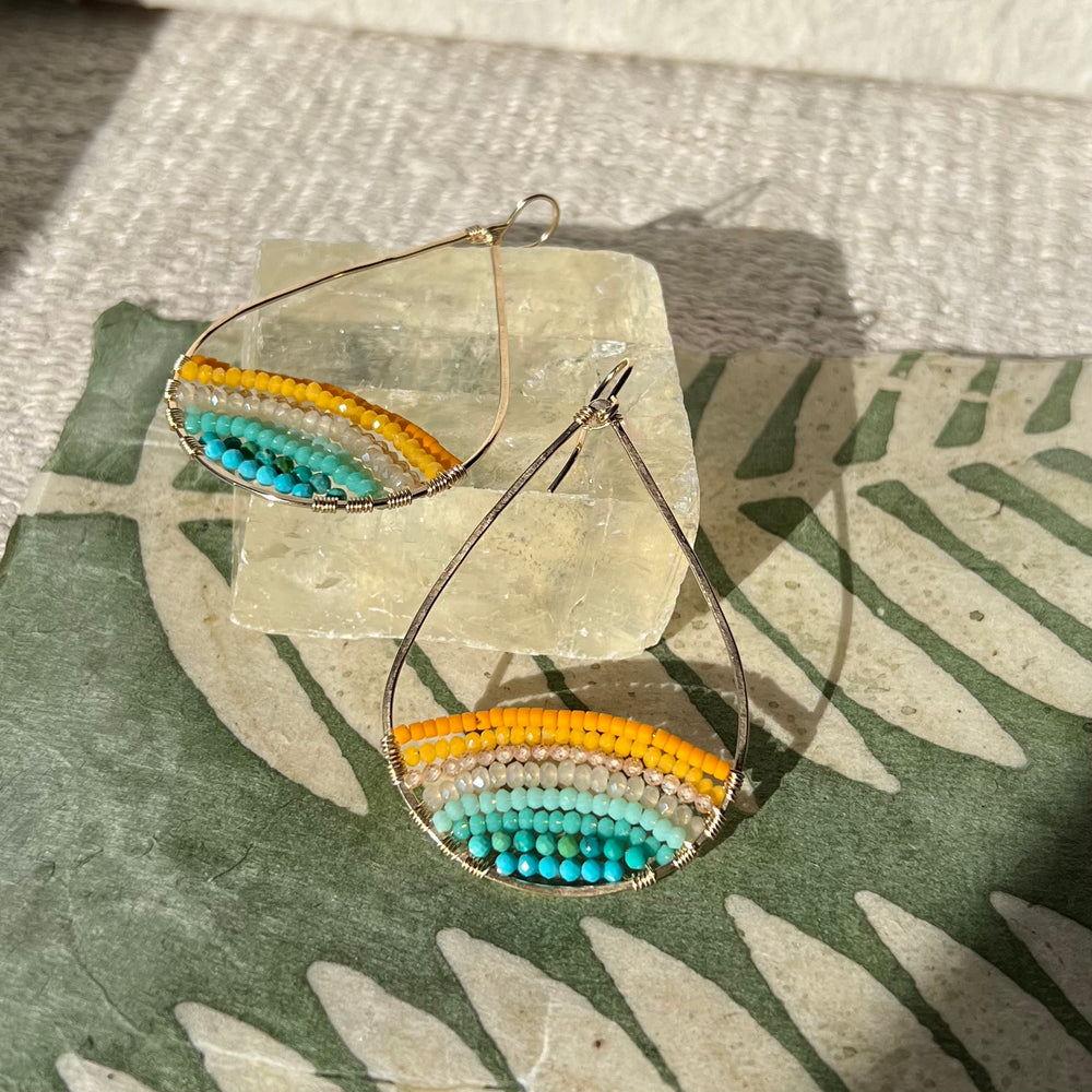 
            
                Load image into Gallery viewer, Gold Semi-beaded Teardrop Earrings in Sunny Brights, Large
            
        