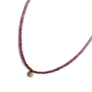 18k Gold + Pave Diamond Disk Necklace on Pink Spinel Chain