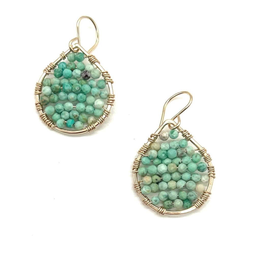 Gold Teardrop Earrings in Amazonite, Small