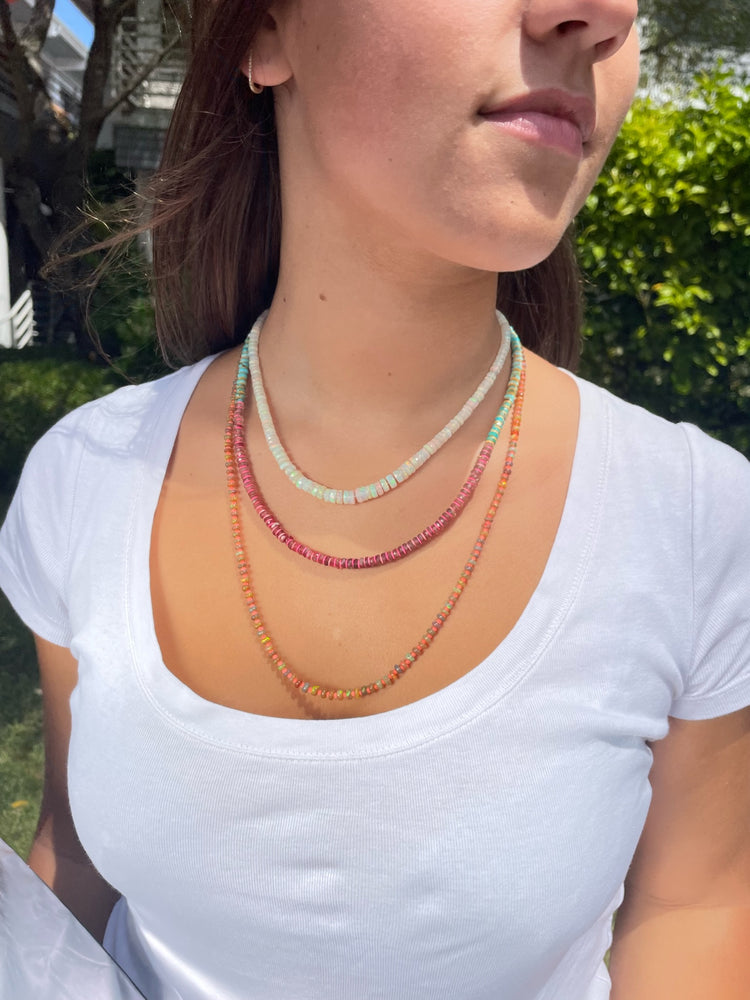 Fire Opal Necklace in Amber + Coral - 24”