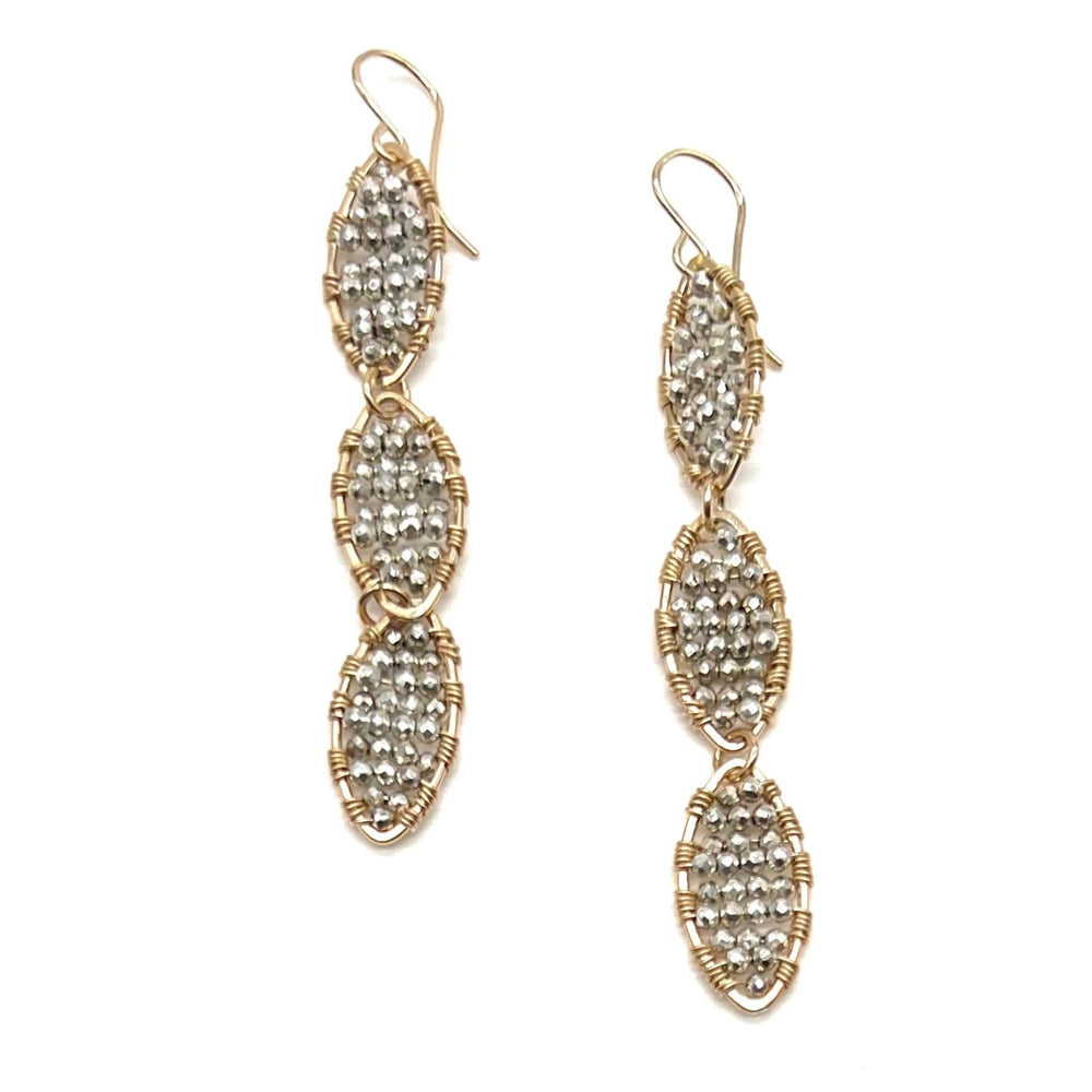 
            
                Load image into Gallery viewer, Gold Triple Marquise Dangling Earrings in Silver
            
        